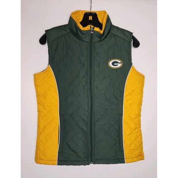 Green Bay Packers Womens Zip Puffer Vest NFL Team Apparel Green/Gold Size Small - Picture 1 of 8